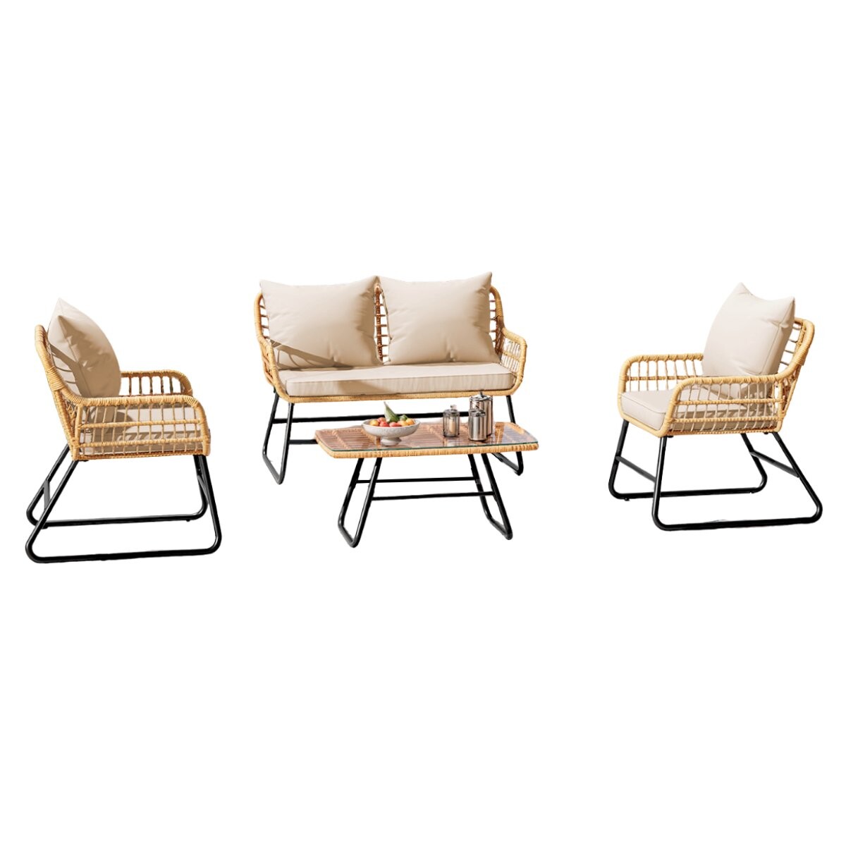 Juego de living de rattan y hierro 