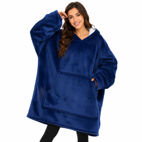 Buzo Canguro Oversize Manta Polar Afelpada Corderito Capucha Azul