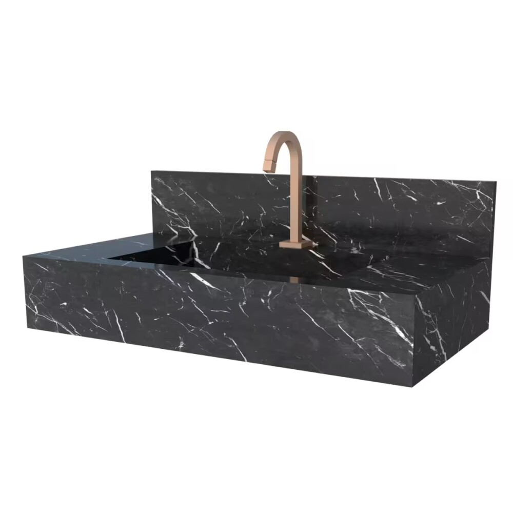 Mueble de baño suspendido de porcelanato Negro Milano 84 cm con bacha incorporada Mueble De Baño Suspendido De Porcelanato Negro Milano 84 Cm Con Bacha Incorporada