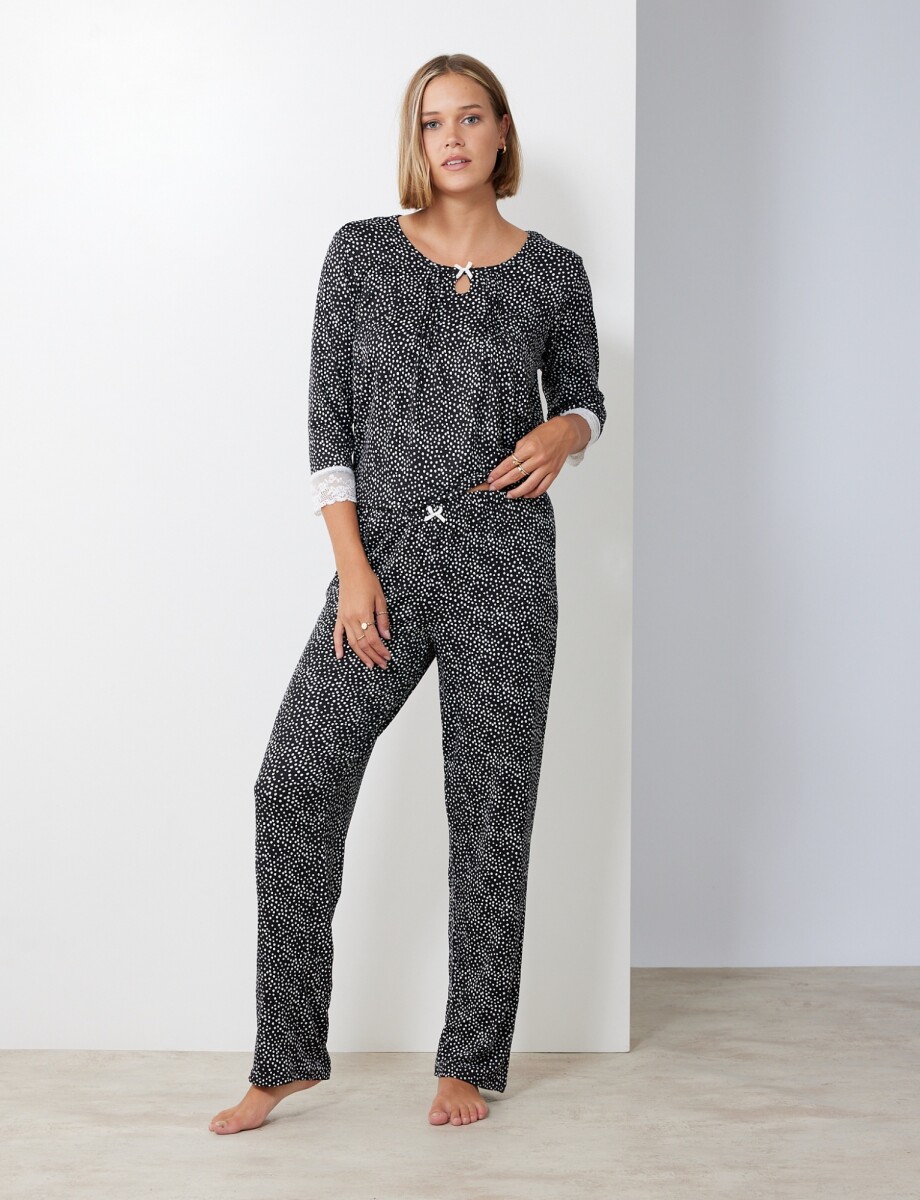 Set Pijama Remera & Pantalon - Negro/blanco 