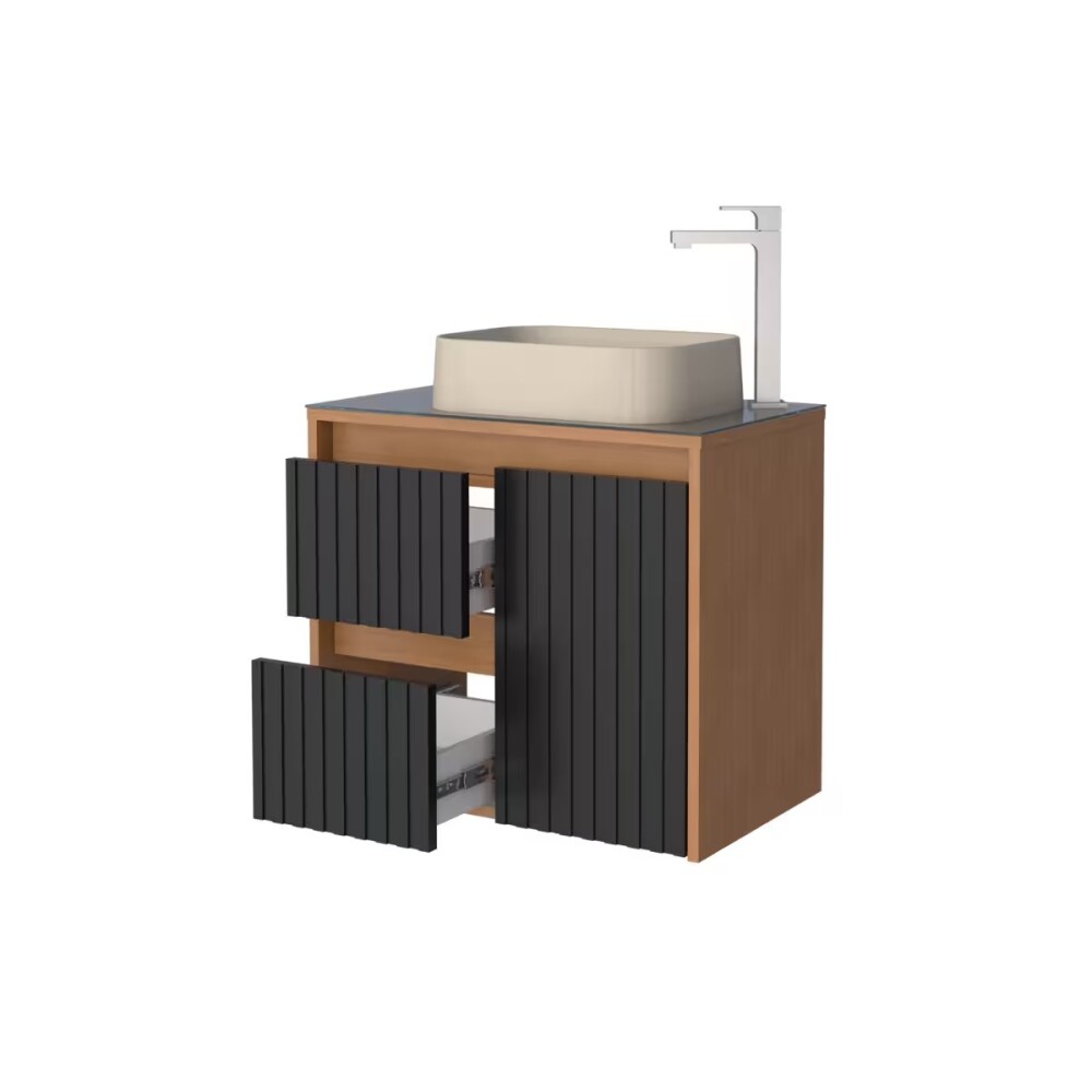 Mueble de baño suspendido Kyoto Negro 61 cm con tapa de vidrio sin bacha Mueble De Baño Suspendido Kyoto Negro 61 Cm Con Tapa De Vidrio Sin Bacha