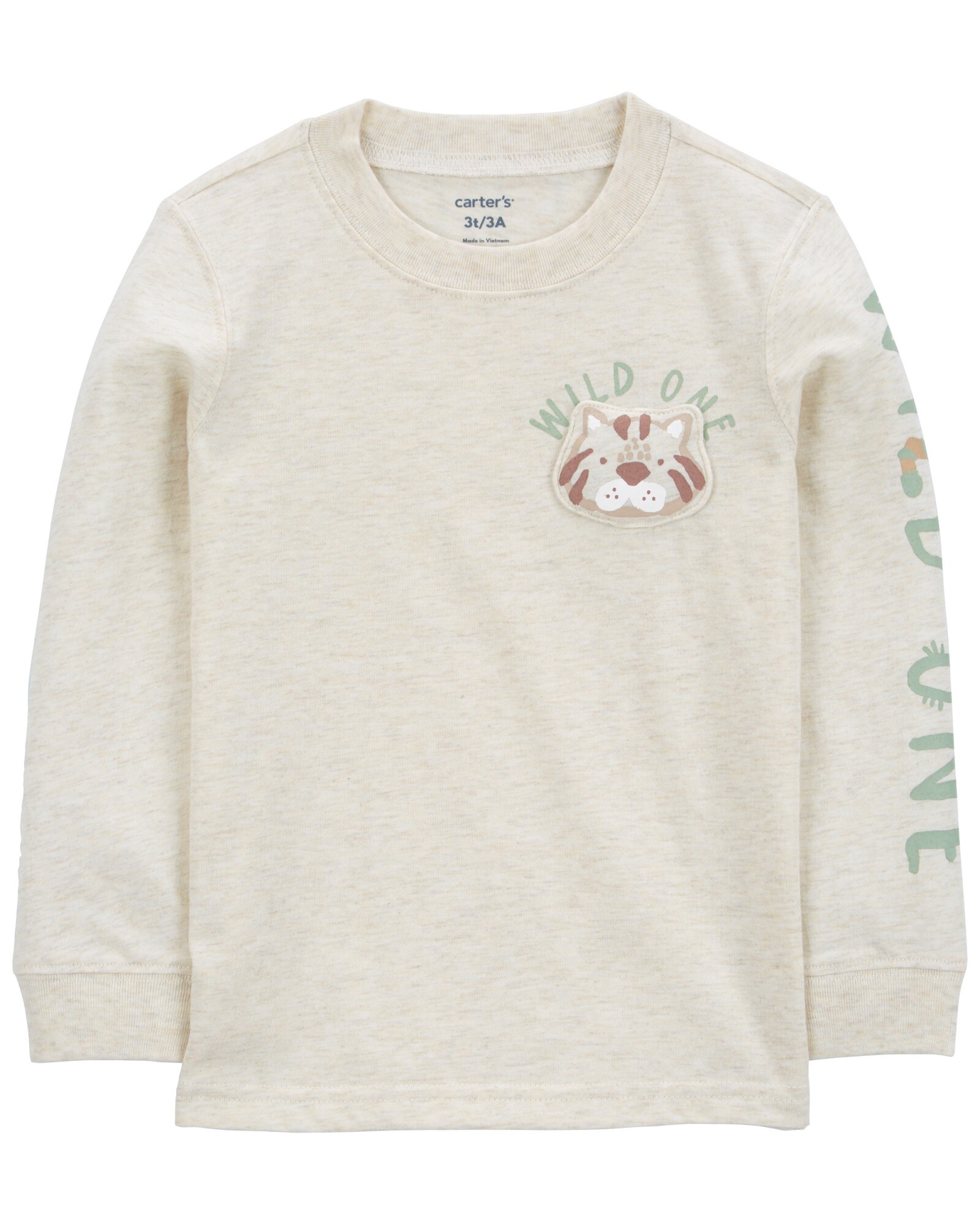 Remera de algodón, manga larga, estampada Sin color