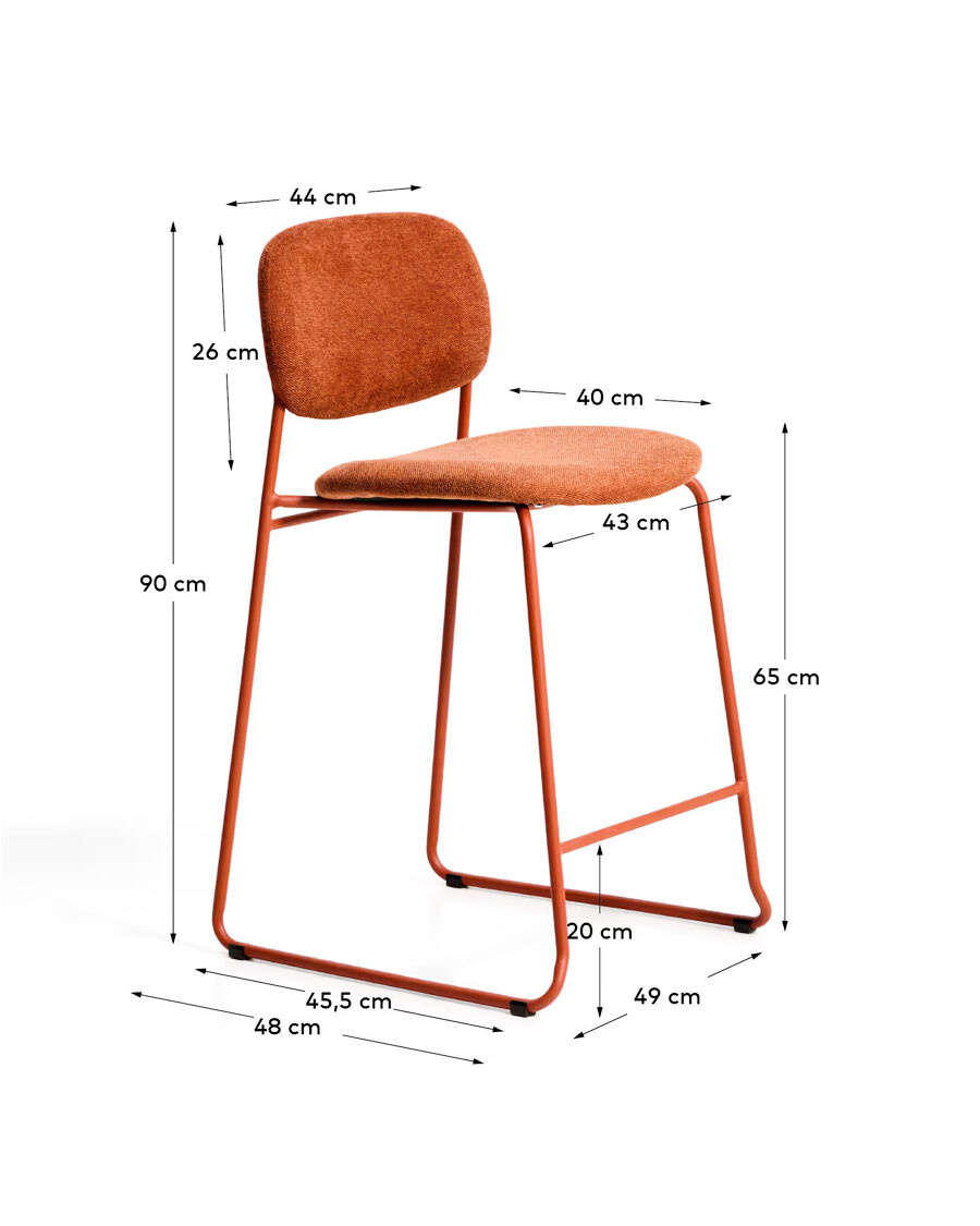 Taburete apilable Meli de chenilla terracota y patas de metal terracota FSC Mix Credit 65 cm Taburete apilable Meli de chenilla terracota y patas de metal terracota FSC Mix Credit 65 cm