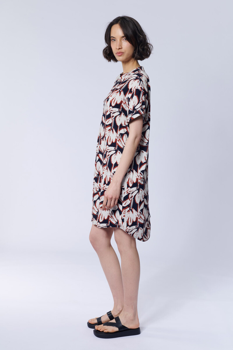 Vestido corto camisero Estampado Flores Azul