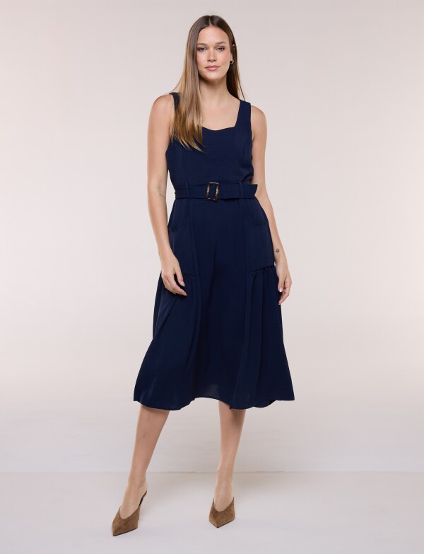 Vestido Midi Con Cinto AZUL