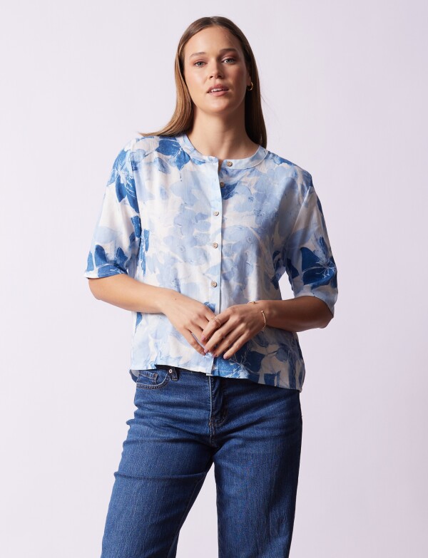 Blusa Lino Flores CELESTE/MULTI
