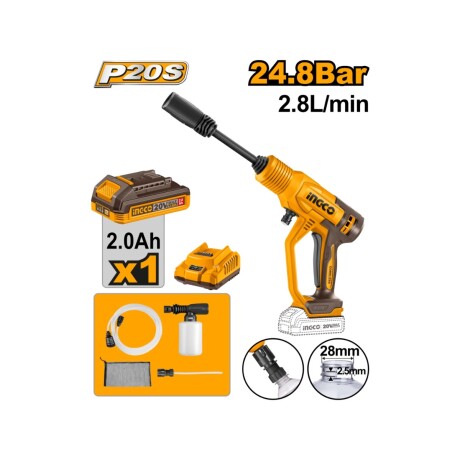 Hidrolavadora Inalámbrica INGCO CPWLI20362 20V 24,8 Bar con Batería y Cargador Hidrolavadora Inalámbrica INGCO CPWLI20362 20V 24,8 Bar con Batería y Cargador