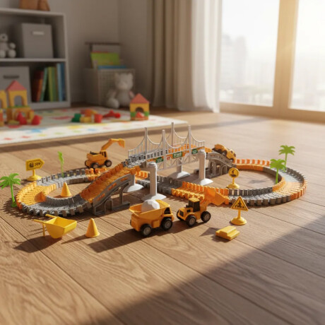 Pista Carreras Flexible Ciudad en Construcción Camiones 140P Naranja