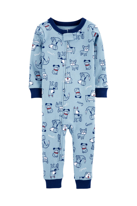 Pijama de 1 pieza con 100% ajuste perfecto de algodón, con pie y estampado de perros 0