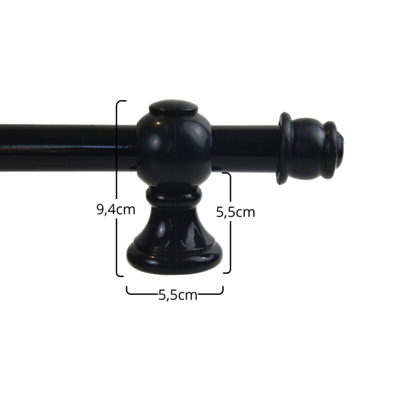 Barrote cortina de metal 3 m 28 Mm + 3 Soportes NEGRO