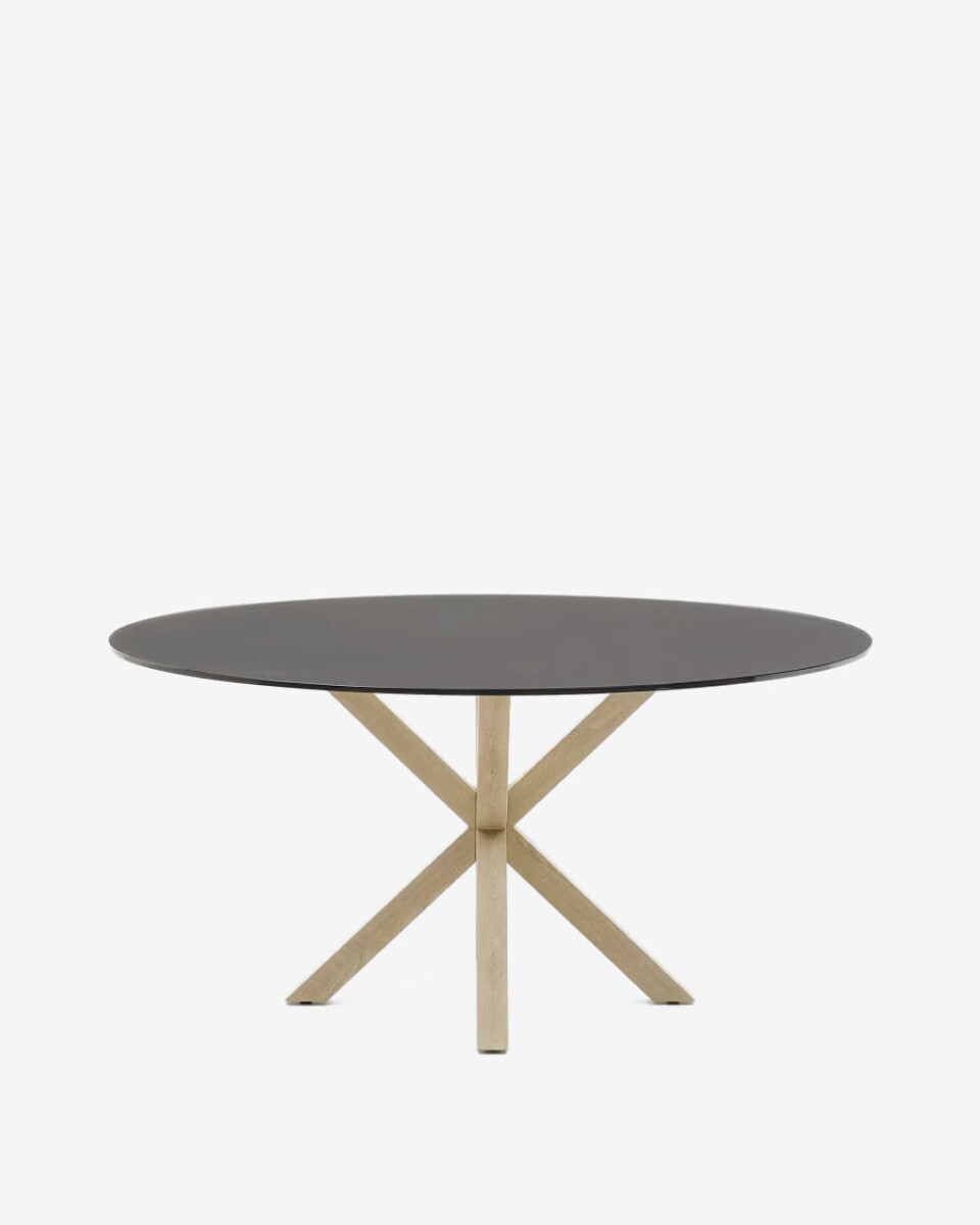Mesa redonda Argo de cristal negro mate y patas de acero efecto madera Ø 150 cm 