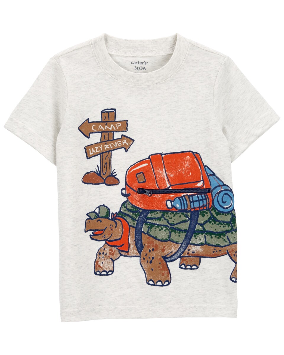 Remera de algodón, manga corta, estampa tortuga. Talles 12-24M 