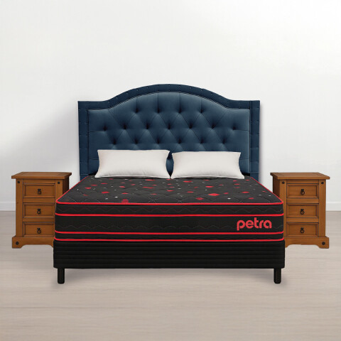 JUEGO DE DORMITORIO SOMMIER MESA DE LUZ RESPALDO ALMOHADA AZUL Juego De Dormitorio Sommier Mesa De Luz Respaldo Almohada Azul