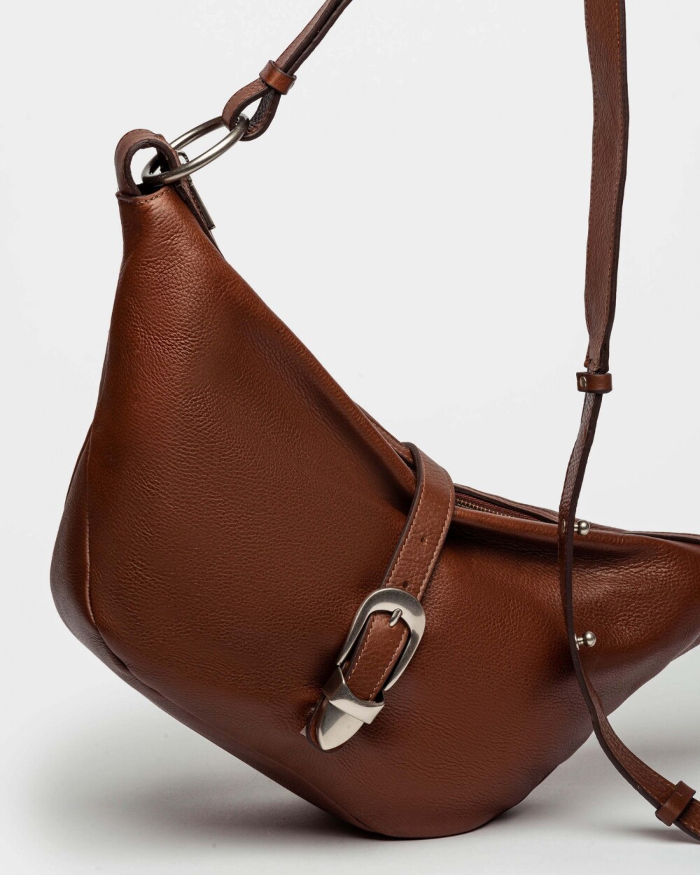 Bolso Bambu En Cuero Liso Satinado Tabaco