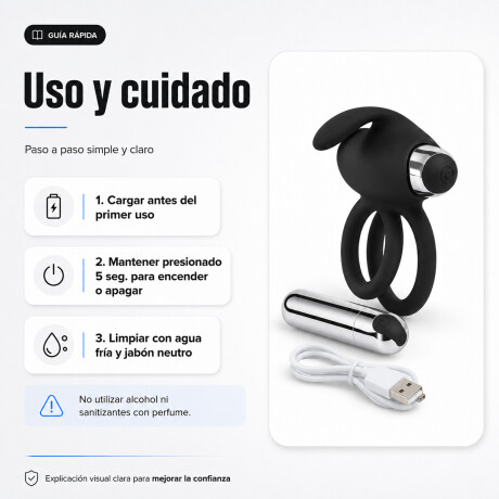 Anillo Vibrador Rabbit Doble Recargable USB Negro