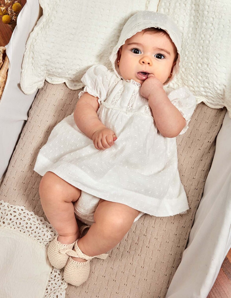 Vestido Con Encaje - Blanco 
