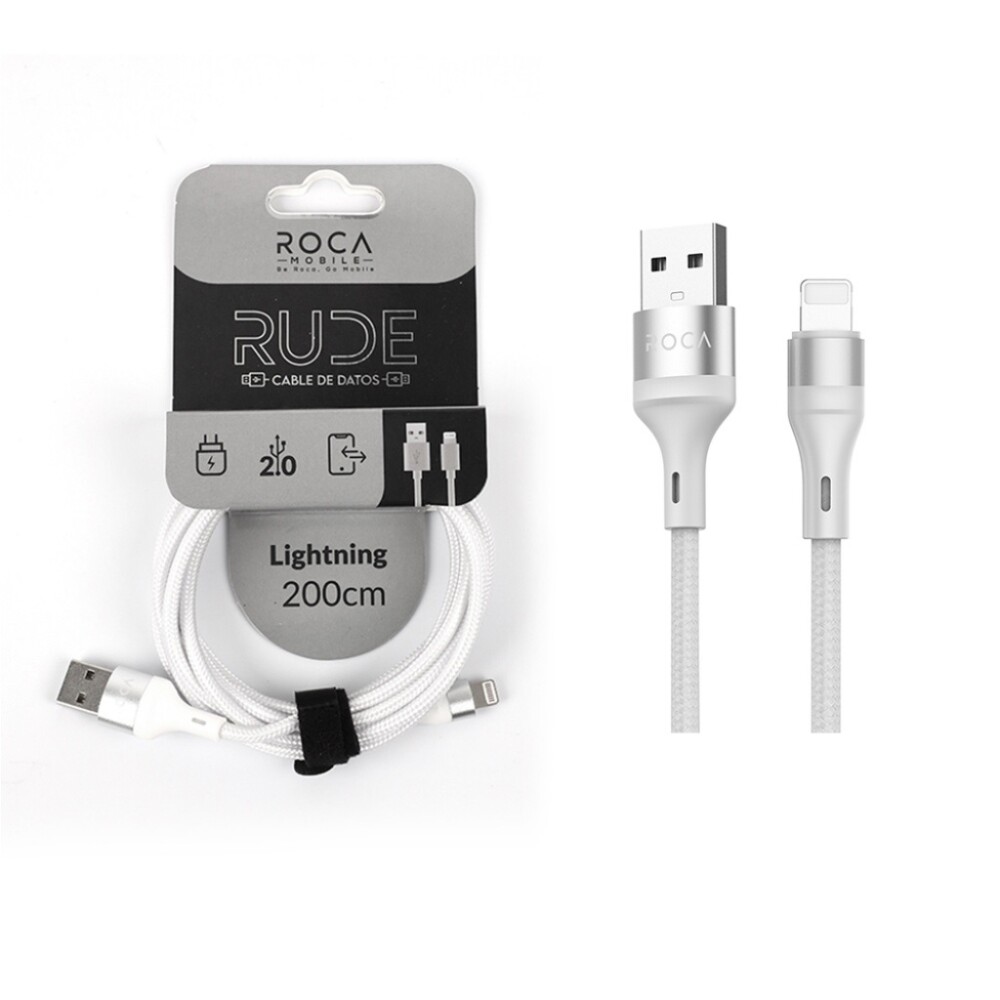 Cable USB A a Lightning Roca Rude 2M 3A Blanco CABLE DE DATOS ROCA | RUDE | USB A LIGHTNING | 200CM | 3A | BLANCO | 721379