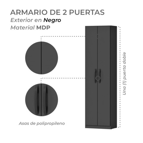 Armario Ropero Multiuso 2 Puertas 170 x 46,2 x 28,5 cm - MDP - Negro Armario Ropero Multiuso 2 Puertas 170 x 46,2 x 28,5 cm - MDP - Negro