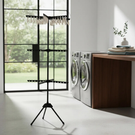 Tender 3 Niveles Vertical 155cm Ahorra Espacio con Broches Negro