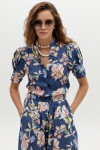 Camisa Athina en Lino Blue Poppy Print