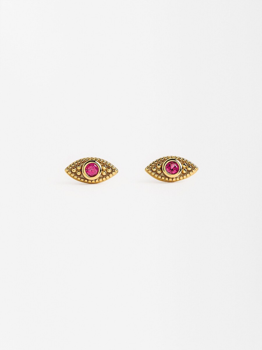 Pendientes Ojos Con Circonitas - Plata De Ley 925 rosa