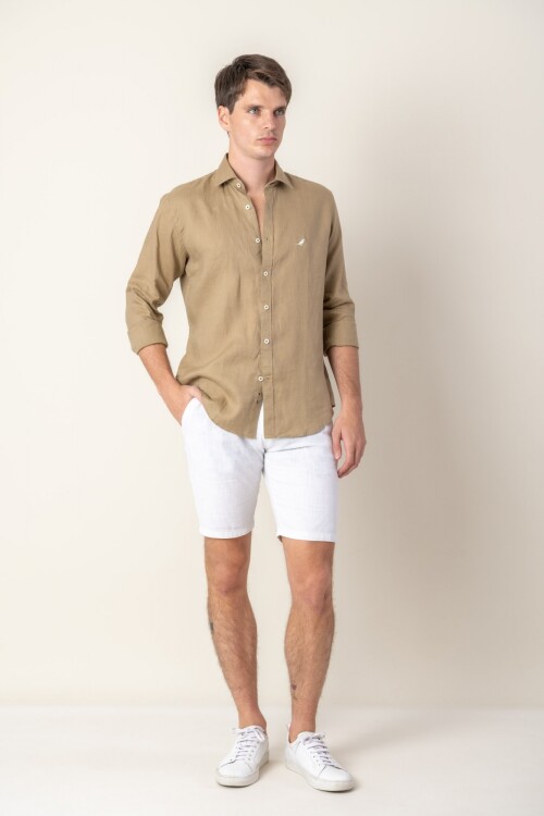 Camisa short collar lino Tostado