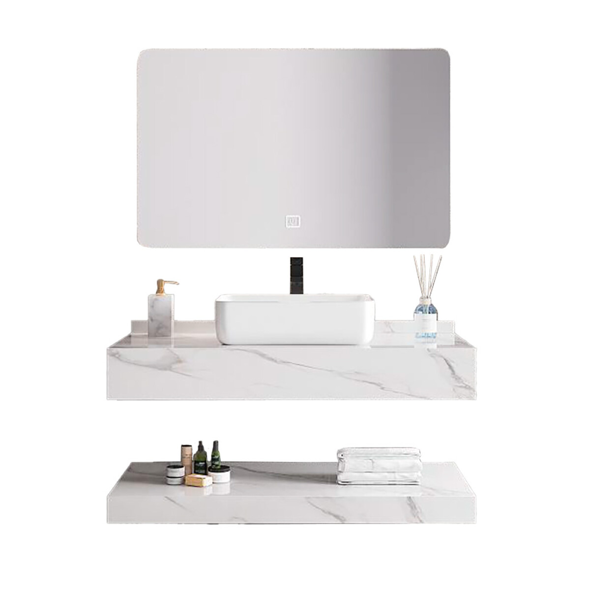 Conjunto De Baño Habitare Modelo Ns1001-60t / Mueble + Bacha + Espejo Con Luz 