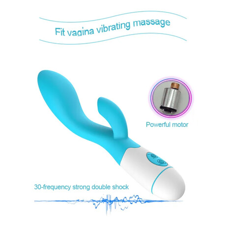 Vibrador Con Doble Estímulo Desing Curvo A Pila Celeste