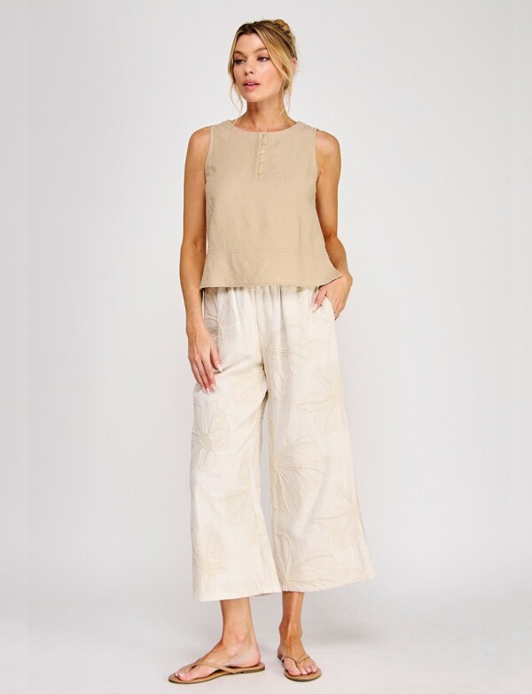 Blusa De Lino Sin Mangas Con Botones BEIGE