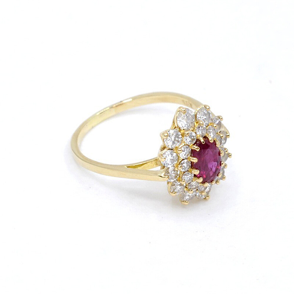 Anillo En Oro 18K, Rubi Y Brillantes Anillo En Oro 18K, Rubi Y Brillantes