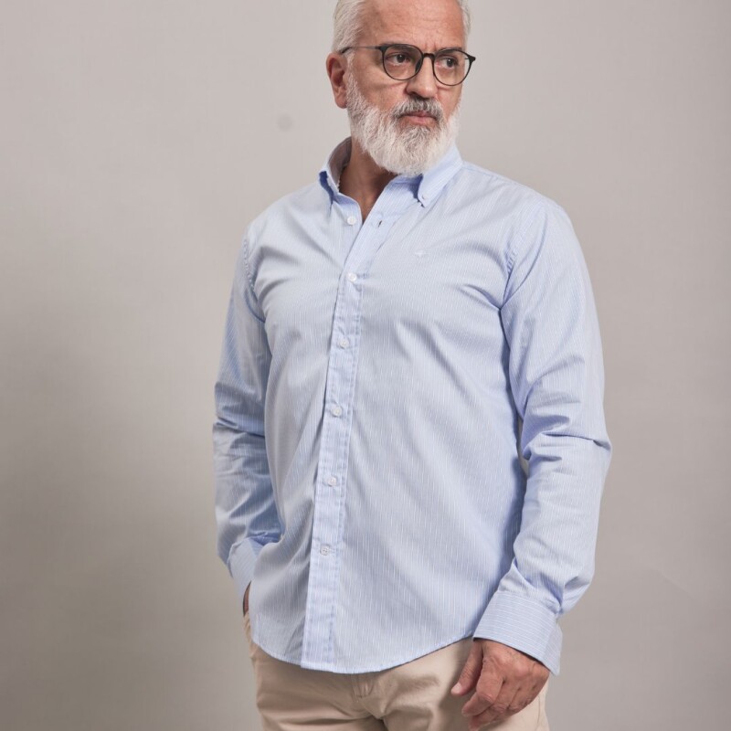 CAMISA OXFORD CELESTE RAYADO