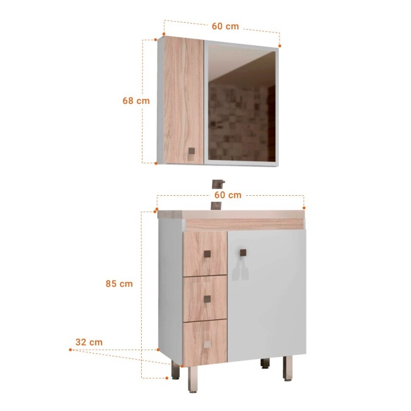 Mueble De Baño Con Bacha Y Espejo Blanco/ Rústico Mueble De Baño Con Bacha Y Espejo Blanco/ Rústico