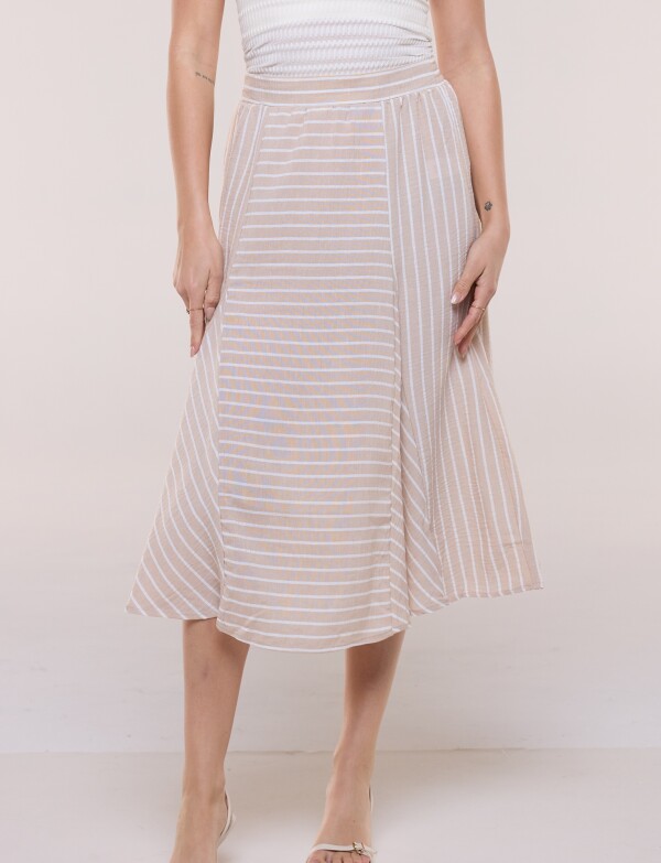 Falda Midi Acampanada A Rayas BEIGE