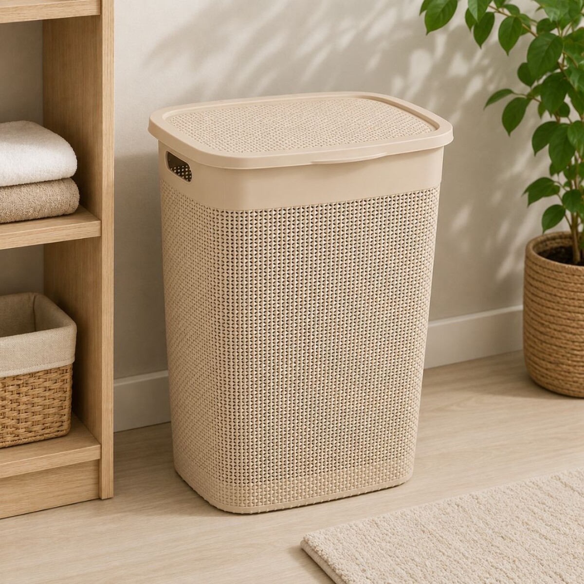 CESTO PARA ROPA SIMIL RATTAN 55 LITROS BEIGE 