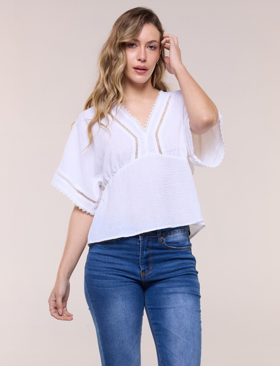 Blusa Boho Puntilla - Crudo 