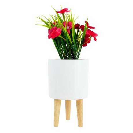 Maceta lisa de ceramica con pies de madera Maceta lisa de ceramica con pies de madera