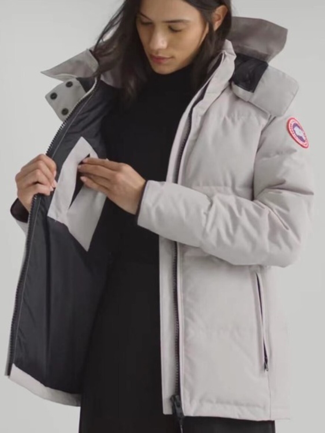 Canada Goose -Campera con capucha rellena de plumas, Chelsea parka Gris