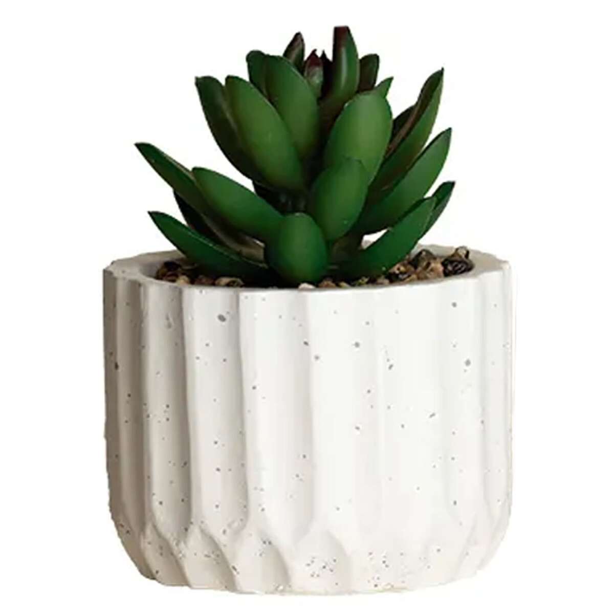 Mini Planta Artificial Decorativa Maceta Acanalada Cemento - Verde 