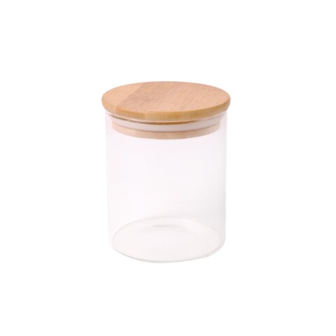 Frasco de vidrio con tapa de madera 8.5x10 cm Frasco De Vidrio Con Tapa De Madera 8.5x10 Cm