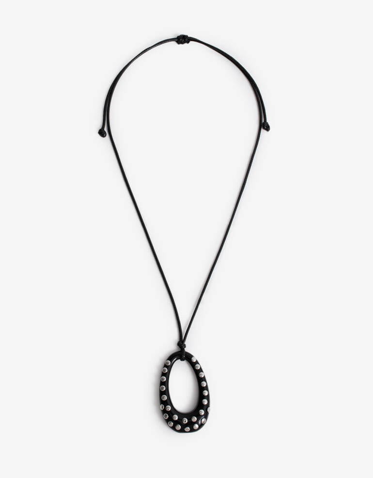 Collares Largos Acrilico Collar Largo Resina Tachas - Plateado Rodio