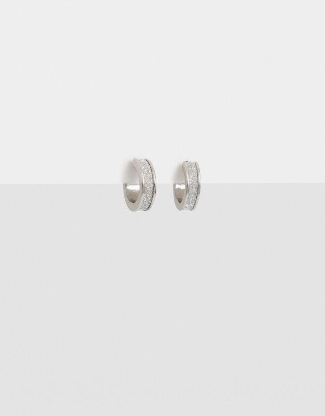 Aros Argollas Con glitter Argollitas Con Glitter - Plateado