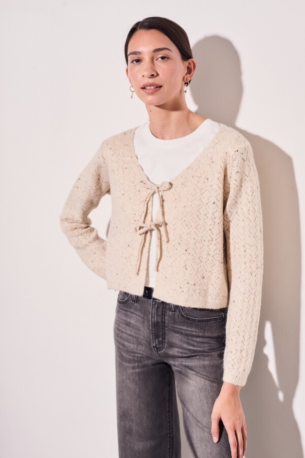 Cardigan Lazos Bouttonne Beige Melange