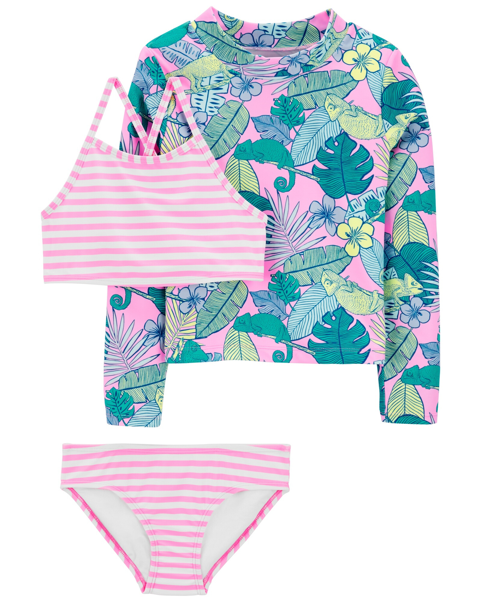 Traje de baño tres piezas con protección UPF 50+ diseño iguana Traje de baño tres piezas con protección UPF 50+ diseño iguana