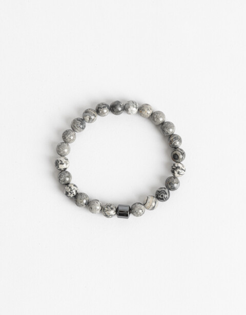 Pulseras Elásticas Piedra Pulsera De Piedras Men´s Collection - Gris Melange