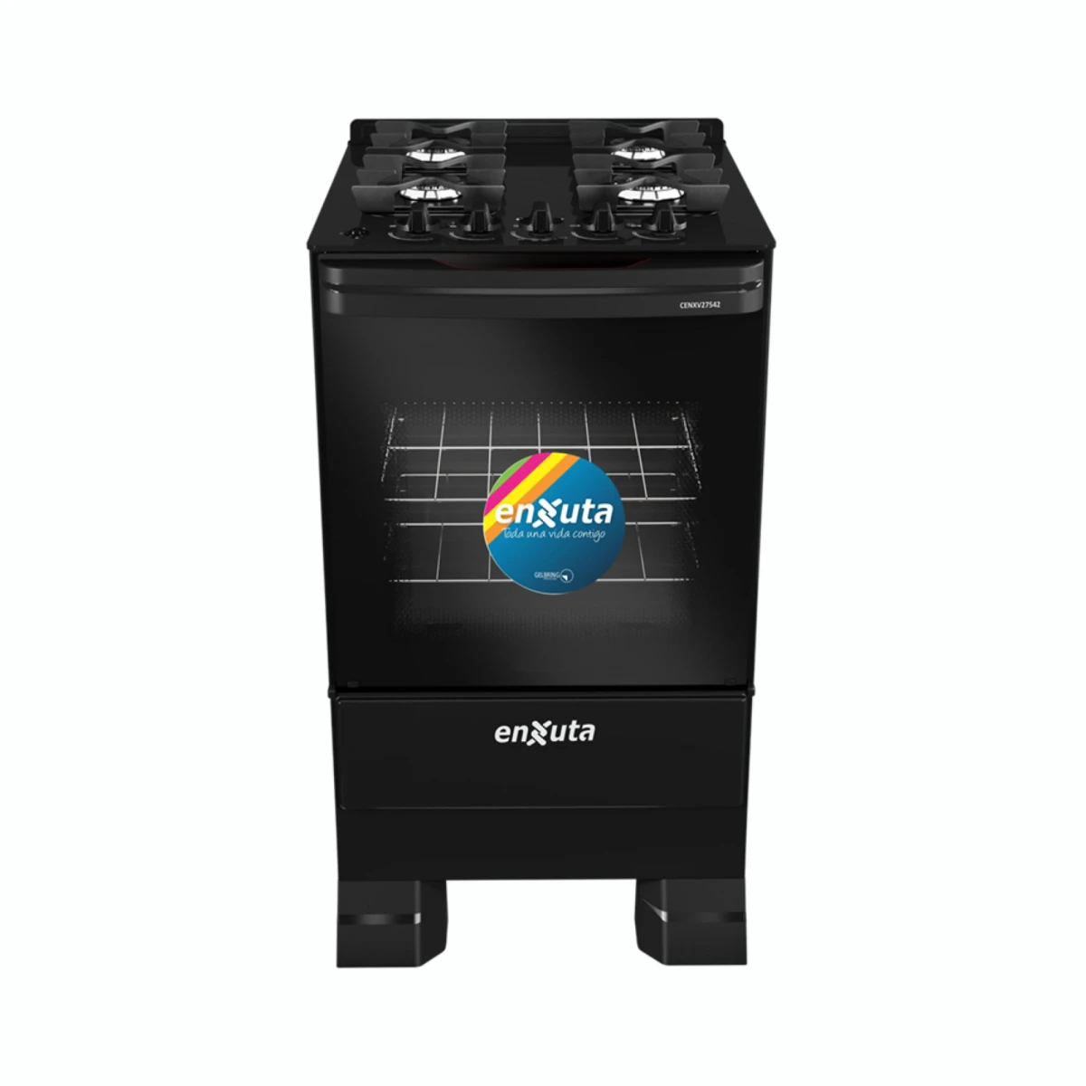 Cocina A Gas ENXUTA CENXV27542NG-1 Cuatro Hornallas Con Grill - Negra 
