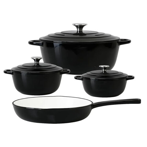 Juego Ollas Hierro Fundido Esmaltado 7 Piezas NEGRO