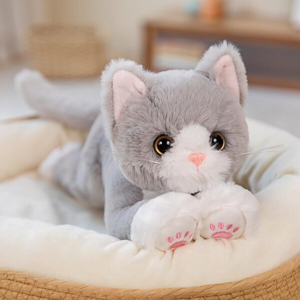 Peluche Gato Muñeco Decorativo Realista Regalo Niños Variante Color Gris