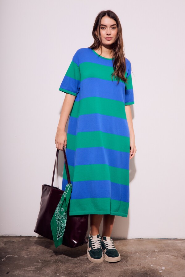 Vestido Tejido Rayado Verde