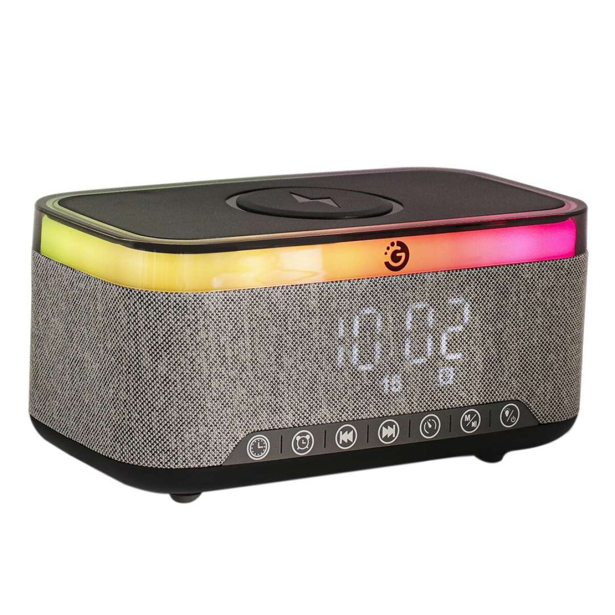 Reloj Parlante Cargador Inalambrico Goldtech Luz RGB Radio - Variante Color Gris 