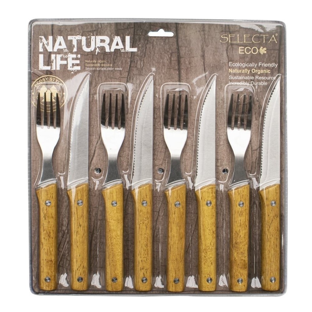 SET 8PCS CUCHILLO 11CM/TENEDOR CARNE 10CM MADERA SET 8PCS CUCHILLO 11CM/TENEDOR CARNE 10CM MADERA